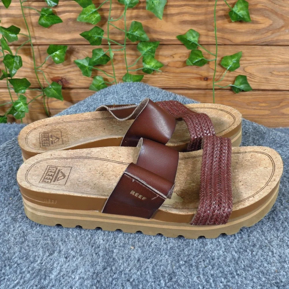 Reef Cushion Vista Hi Womens Platform Slide Sandals Size 9 Beach Brown Synthetic